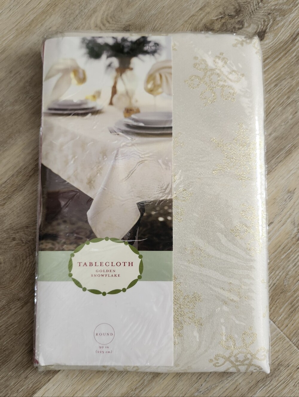 Vintage NEW Target 90" Golden Snowflake Chirstmas Holiday Round Tablecloth